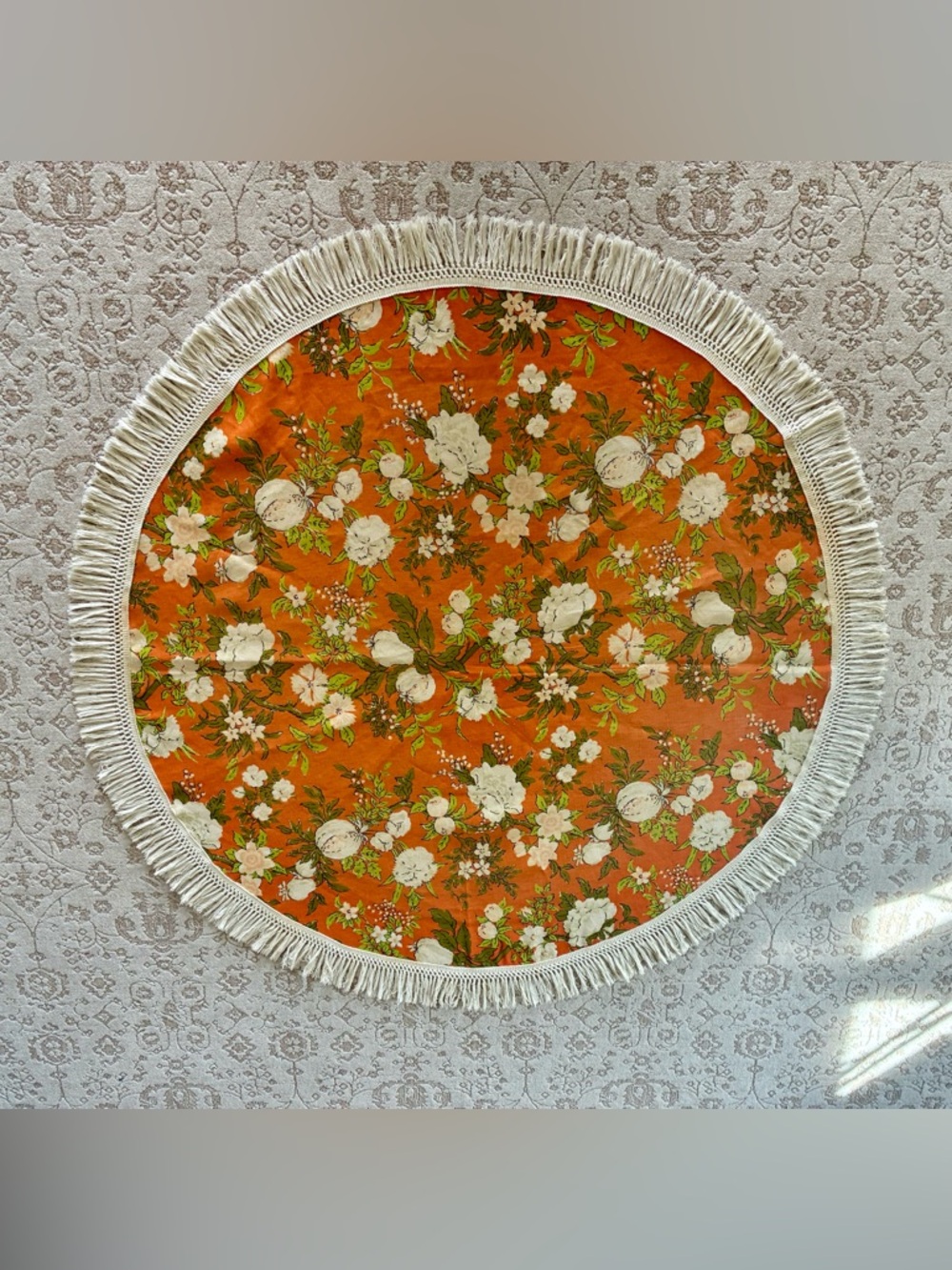 Round orange tablecloth - Orange & White floral